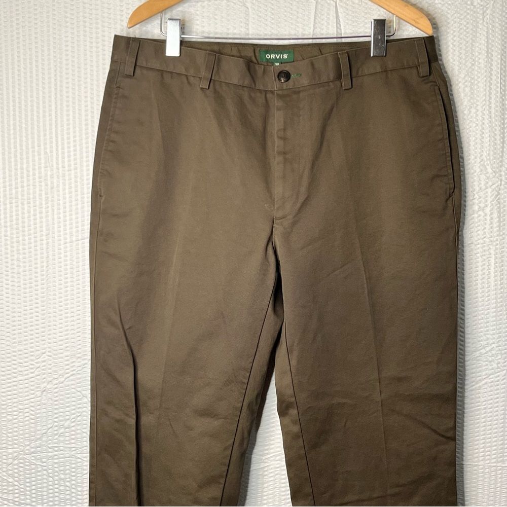 Orvis Khaki Brown Flat Front Chinos Pants Size 38x34